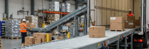 Improving warehouse logistics using truck loading conveyors